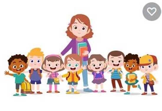 cartoon teacher with kids